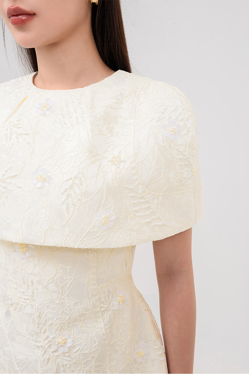 Sophia A-line Cape Shoulder Jacquard Calf Length Dress