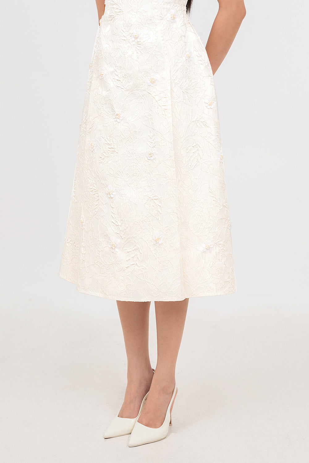 Sophia A-line Cape Shoulder Jacquard Calf Length Dress