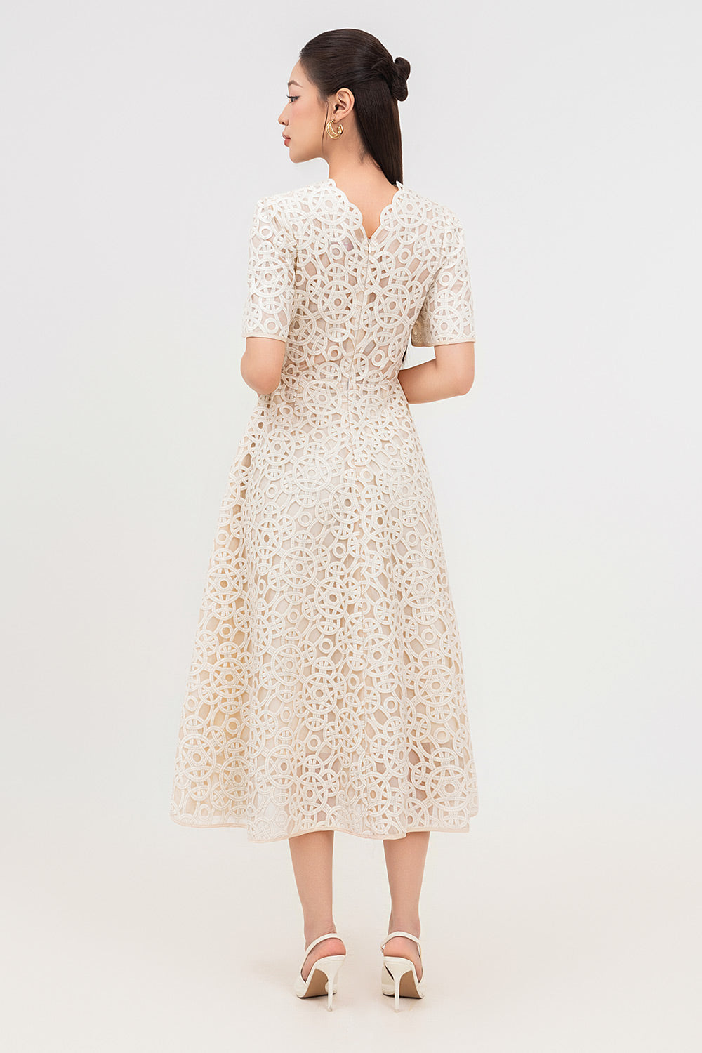 Bethany A-line V-Neck Lace Midi Dress