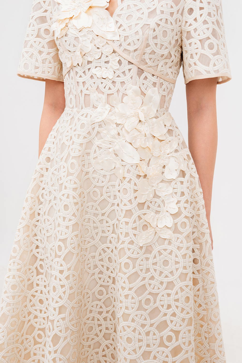 Bethany A-line V-Neck Lace Midi Dress