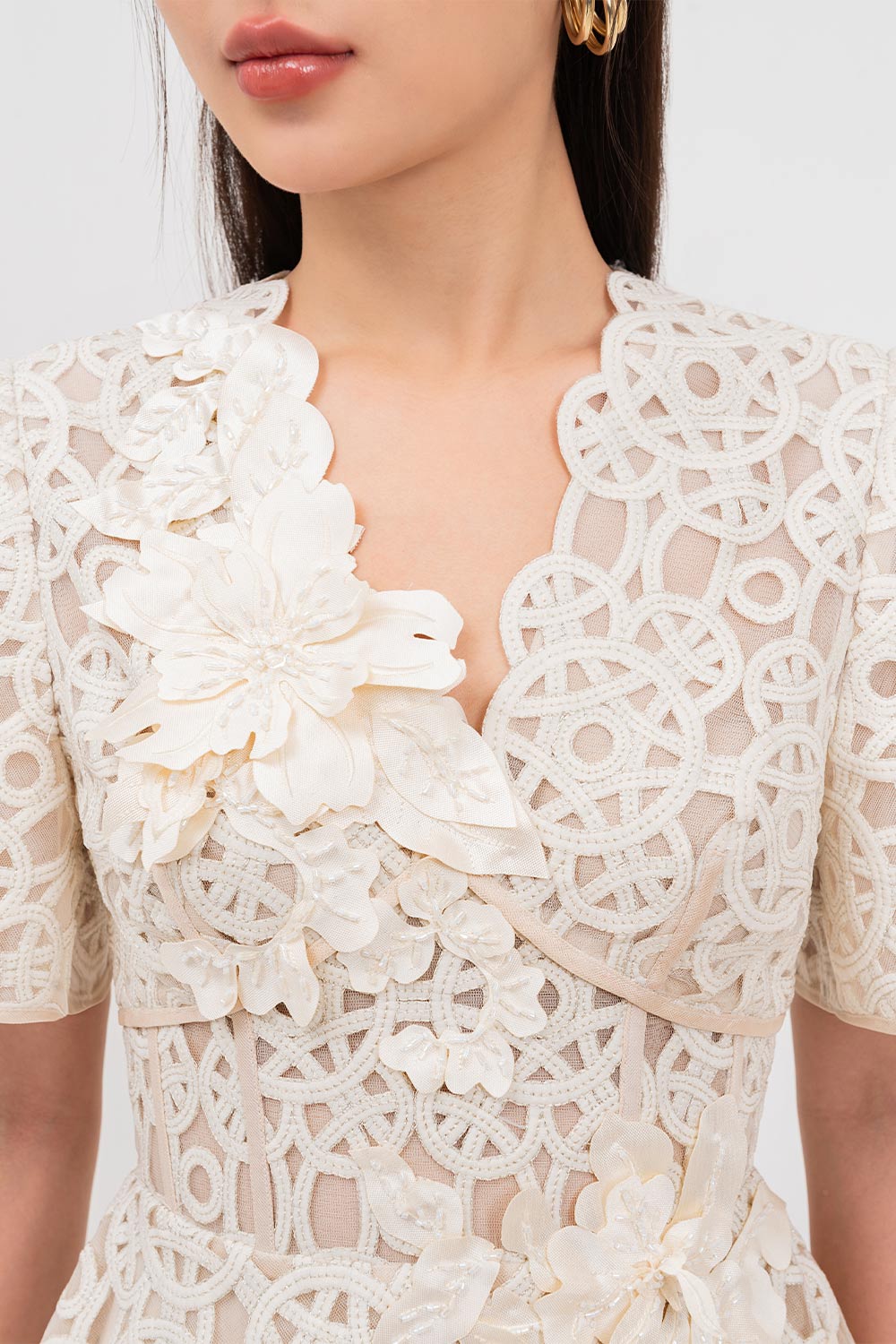 Bethany A-line V-Neck Lace Midi Dress