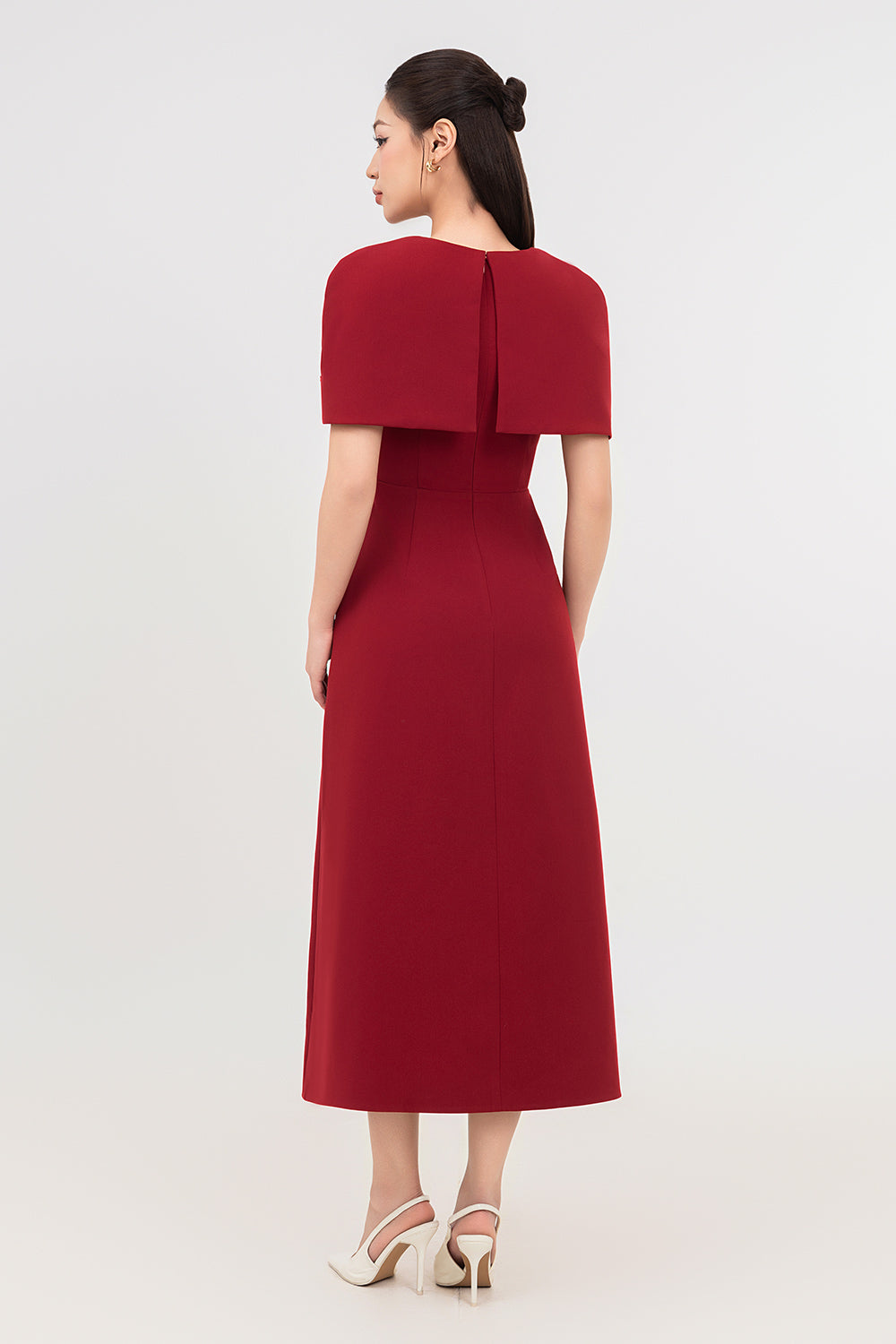 Ruby Gored Cape Sleeved Linen Blend Midi Dress