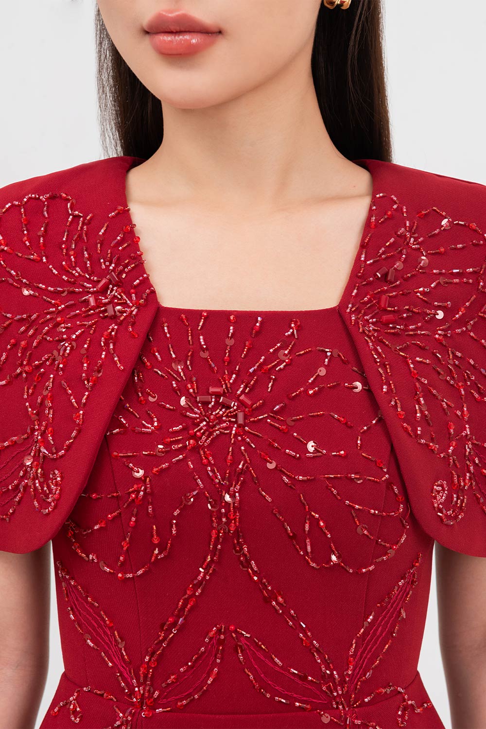 Ruby Gored Cape Sleeved Linen Blend Midi Dress