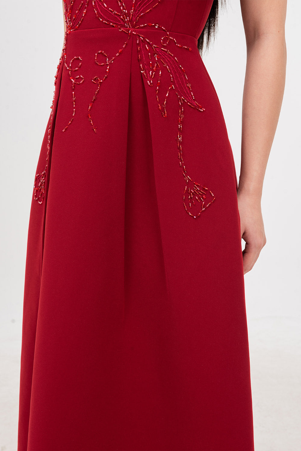 Ruby Gored Cape Sleeved Linen Blend Midi Dress