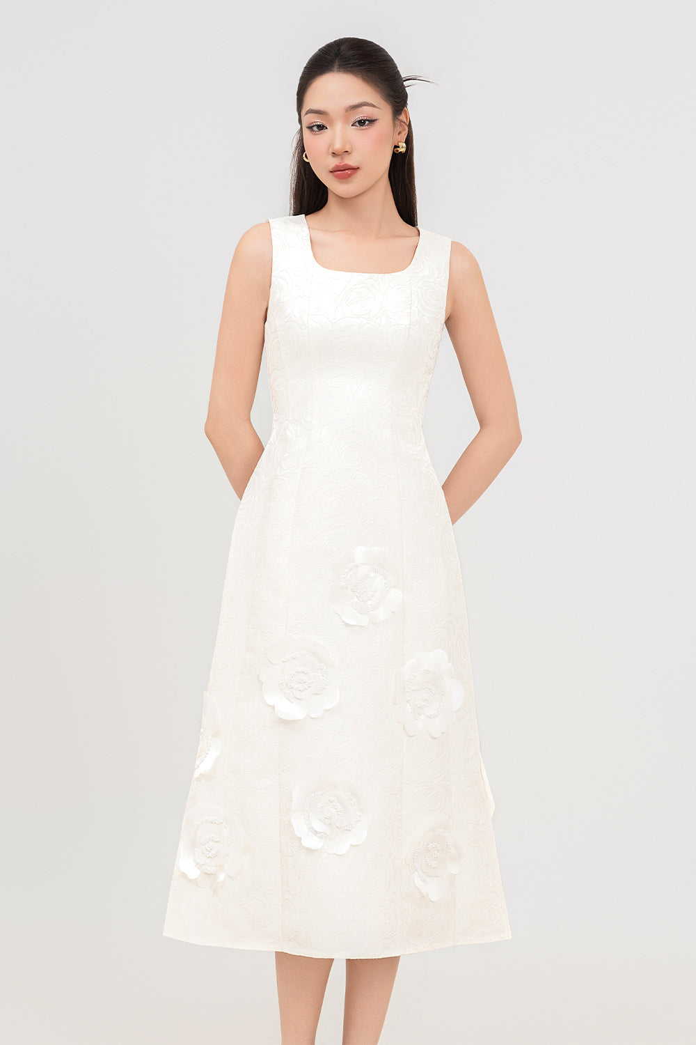 Rosalie A-line Long Sleeved Jacquard Calf Length Set