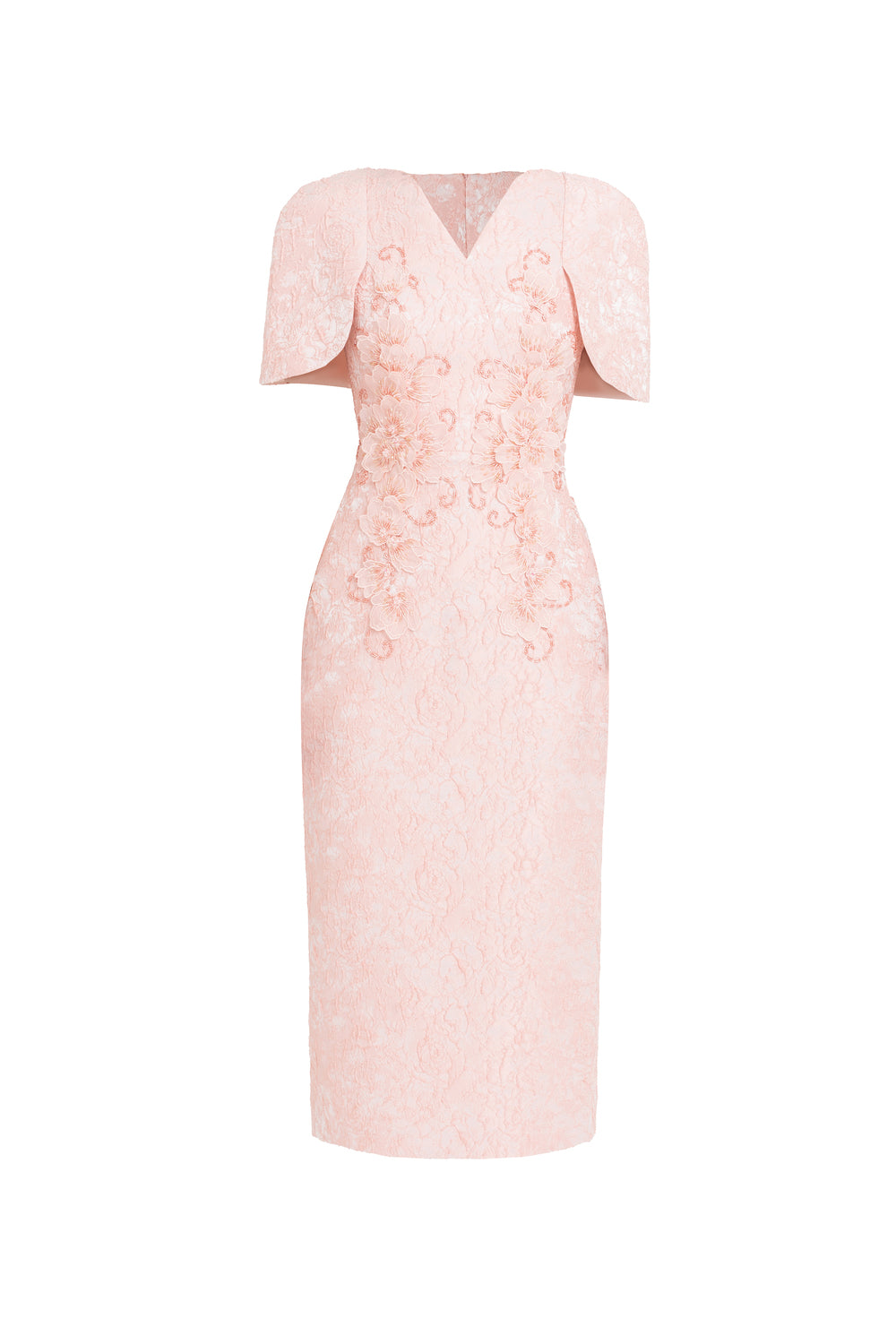 Grace Sheath Cape Sleeved Jacquard Midi Dress