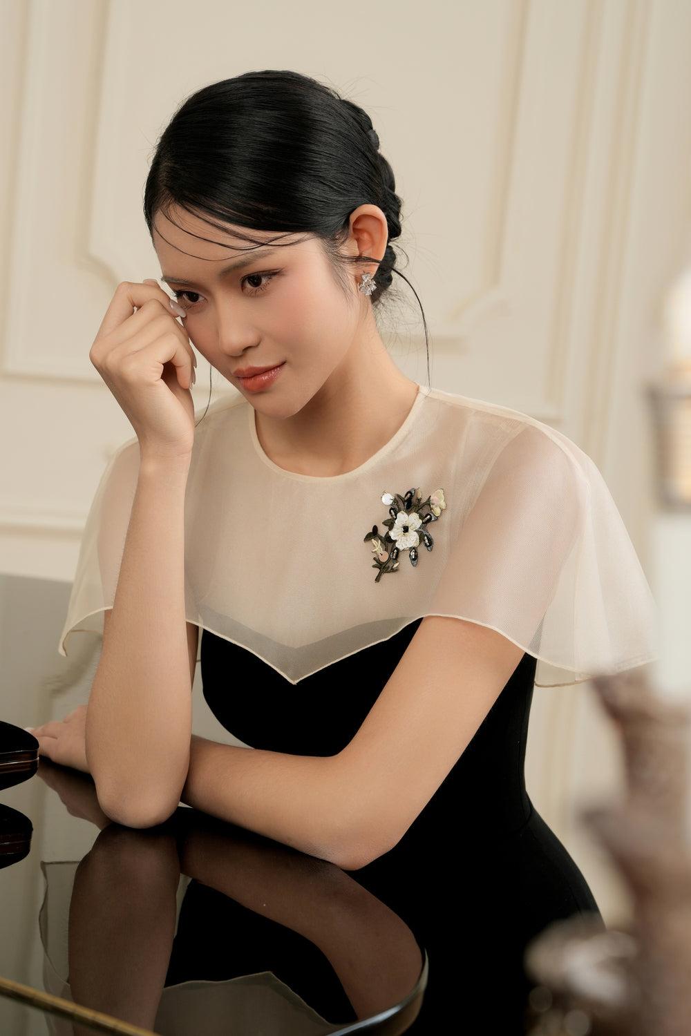 Eclipse Mermaid Cape Shoulder Velvet Midi Dress