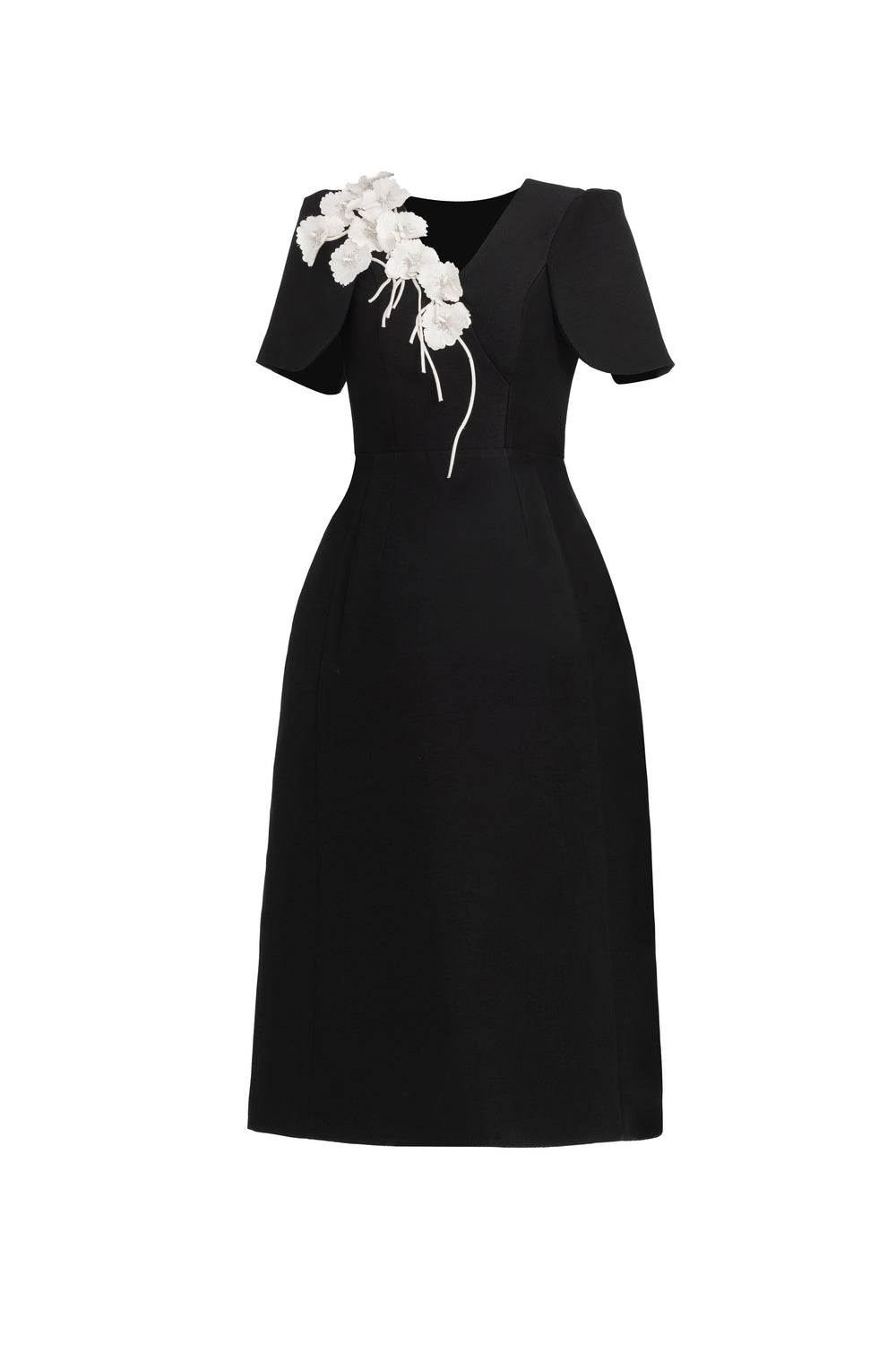 Noir A-line V-Neck Taffeta Midi Dress