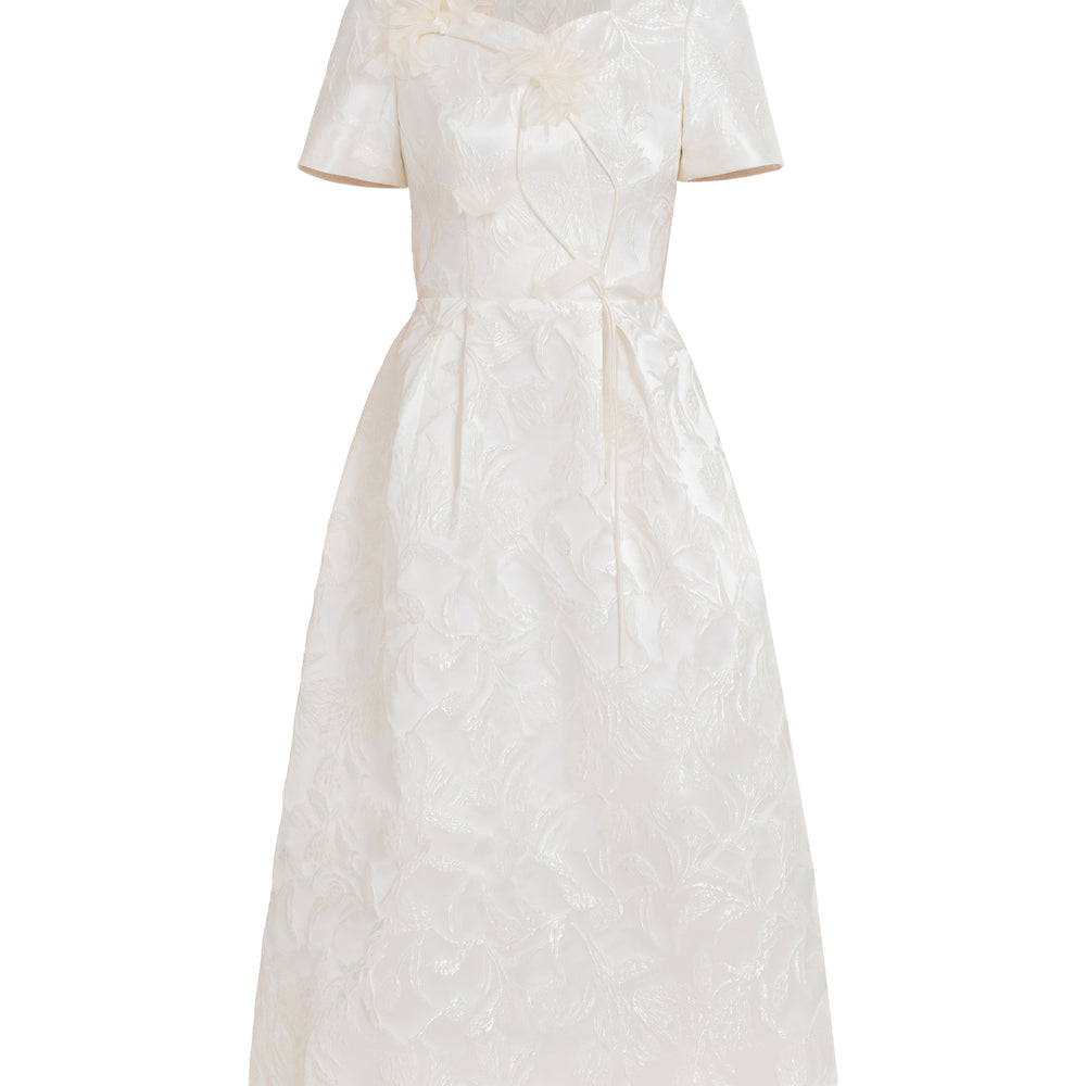 Elin A-line V-Neck Jacquard Midi Dress