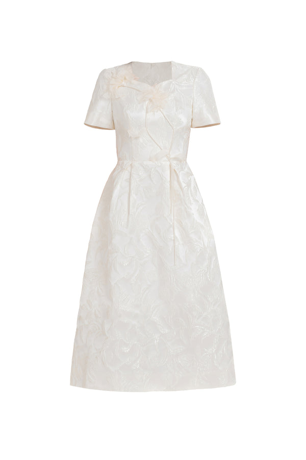 Elin A-line V-Neck Jacquard Midi Dress