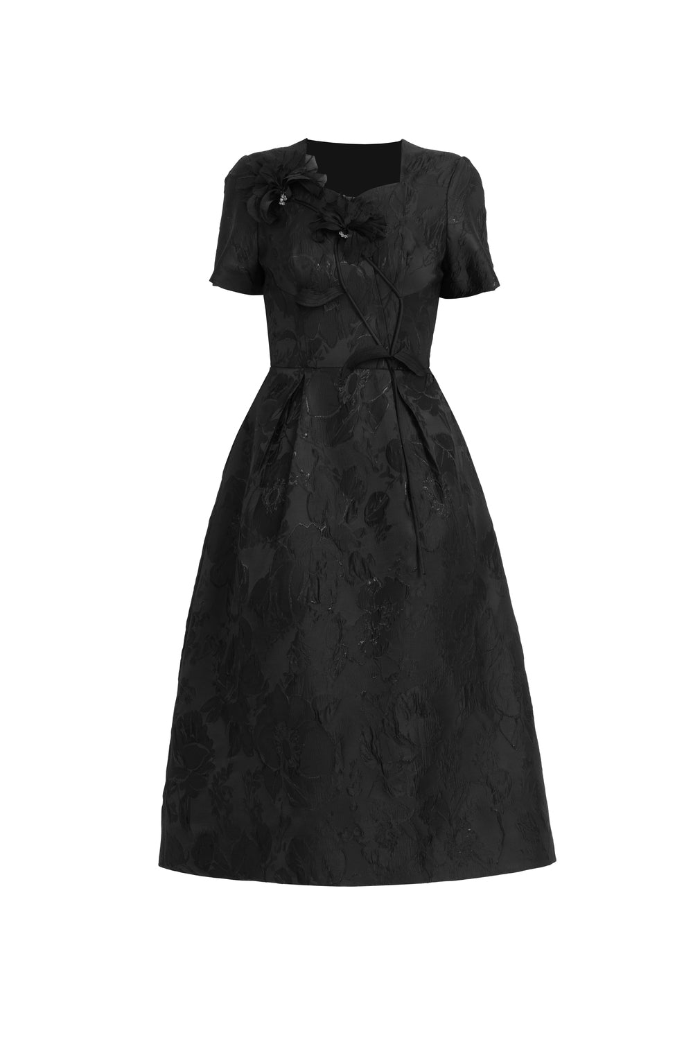 Noa A-line Curved Neck Jacquard Midi Dress