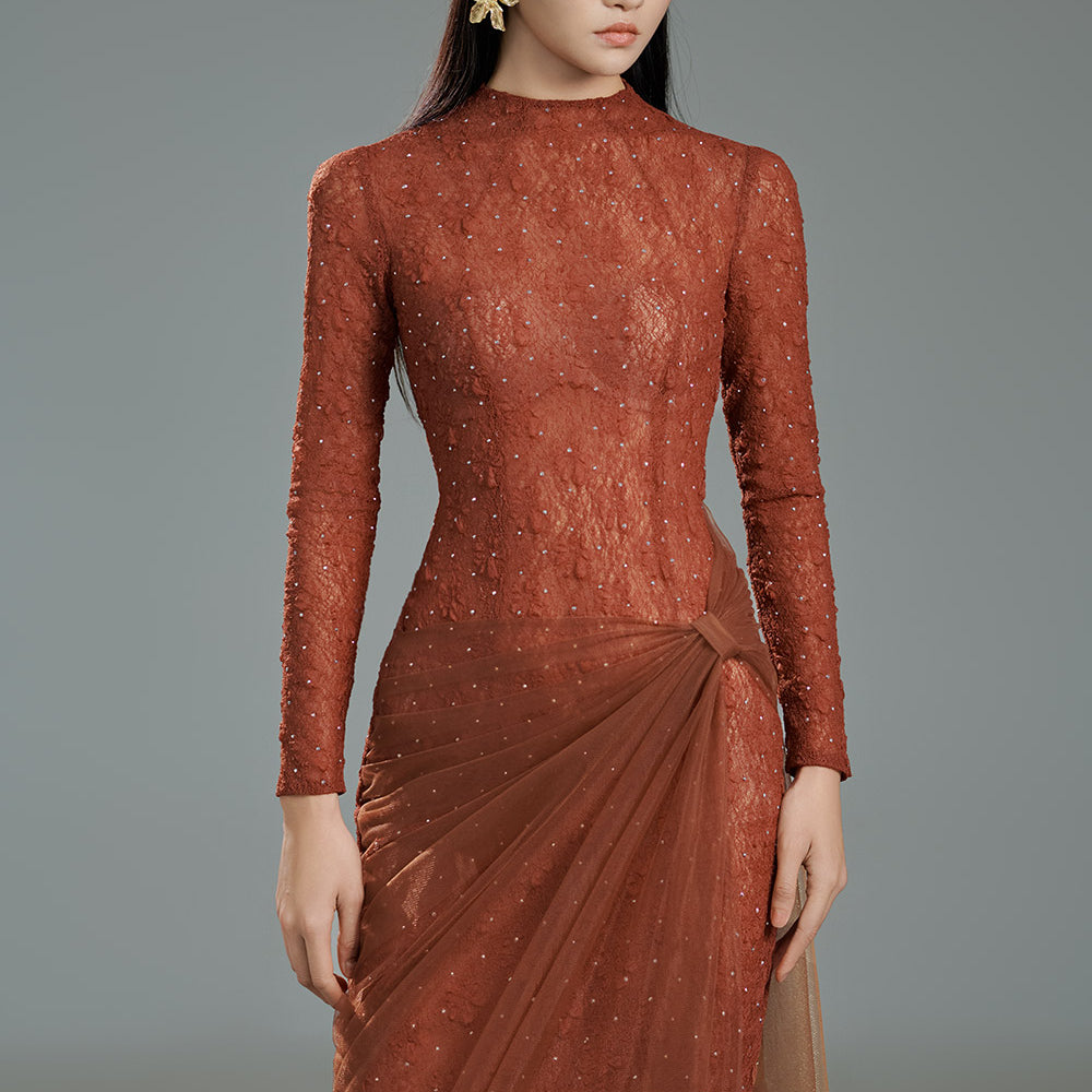 Lylah Sheath Mock Neck Polyester Ankle Length Dress