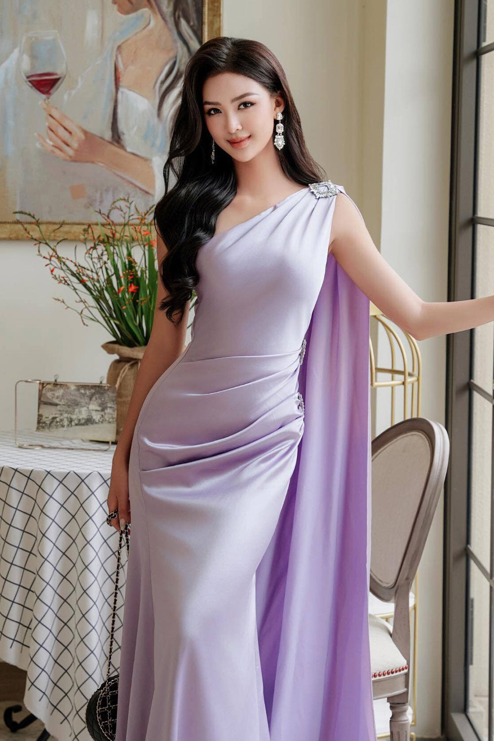 Nimbus Trumpet Extended Flap Silk Floor Length Dress