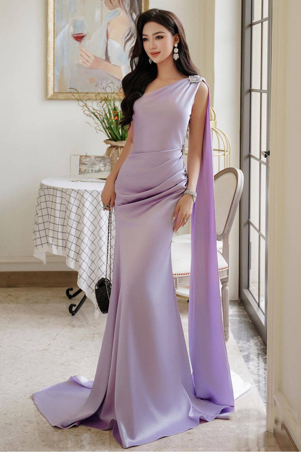 Nimbus Trumpet Extended Flap Silk Floor Length Dress