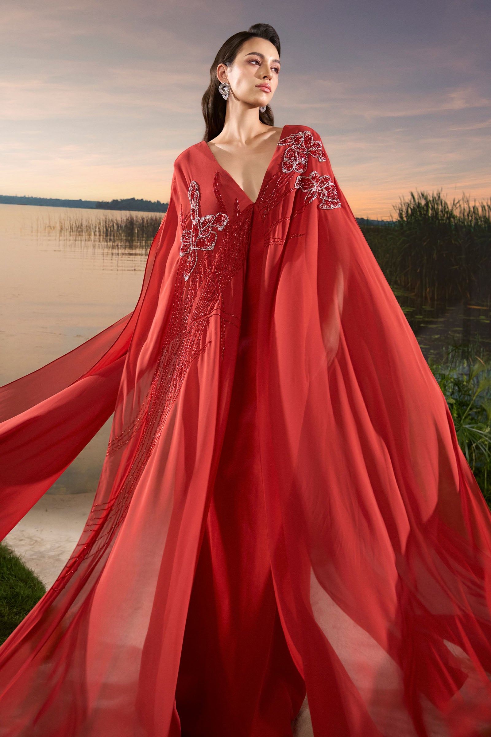 Linnea Cape Sleeve Maxi Dress