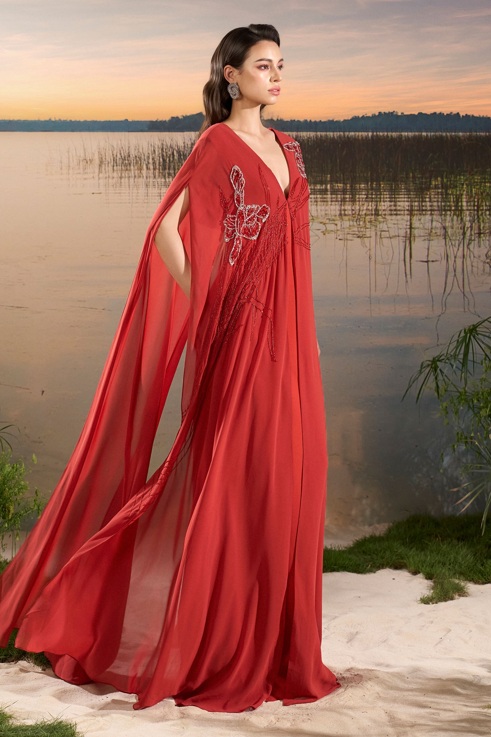 Linnea Cape Sleeve Maxi Dress