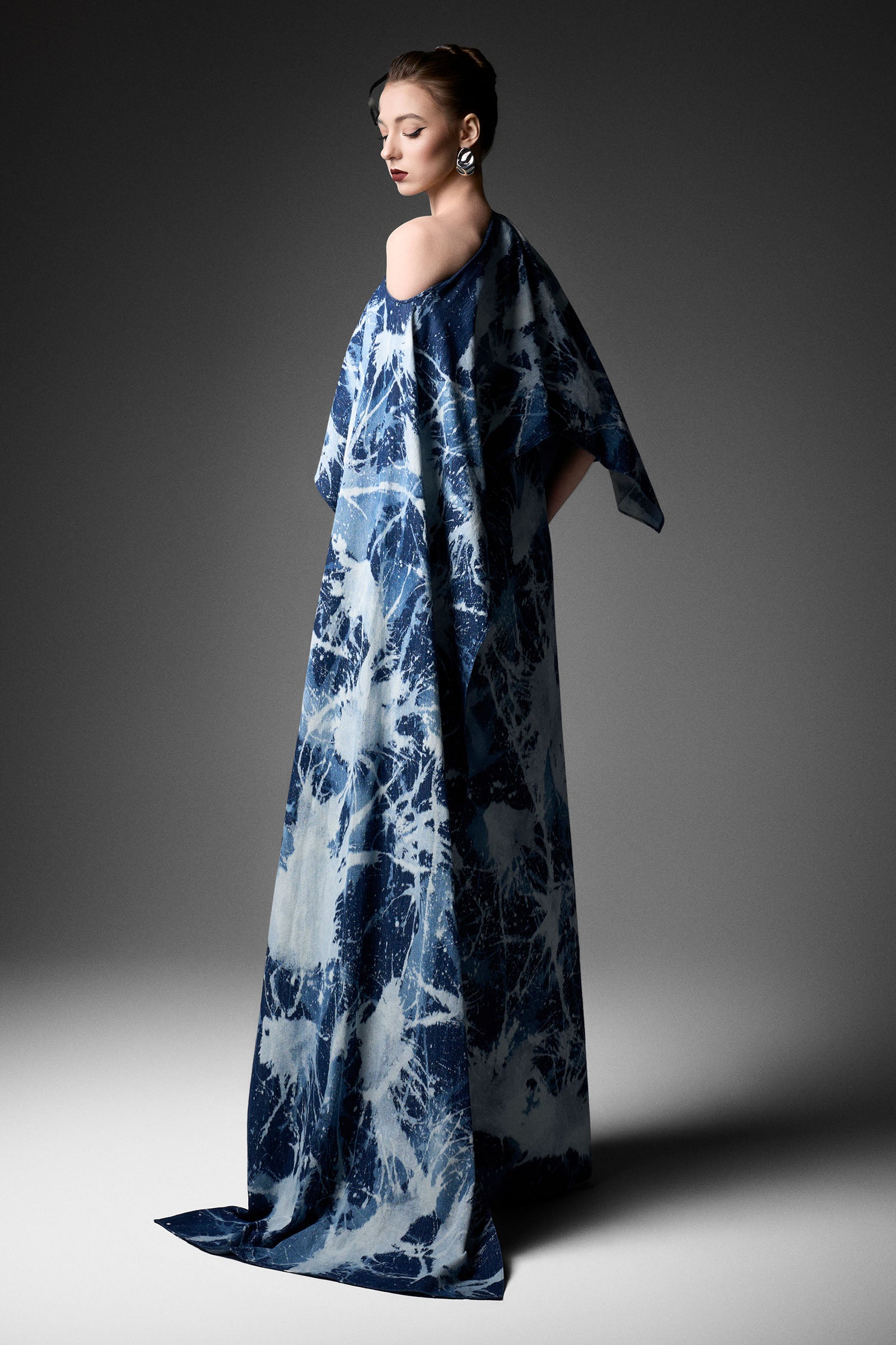 Lisière Asymmetric Neck Maxi Dress