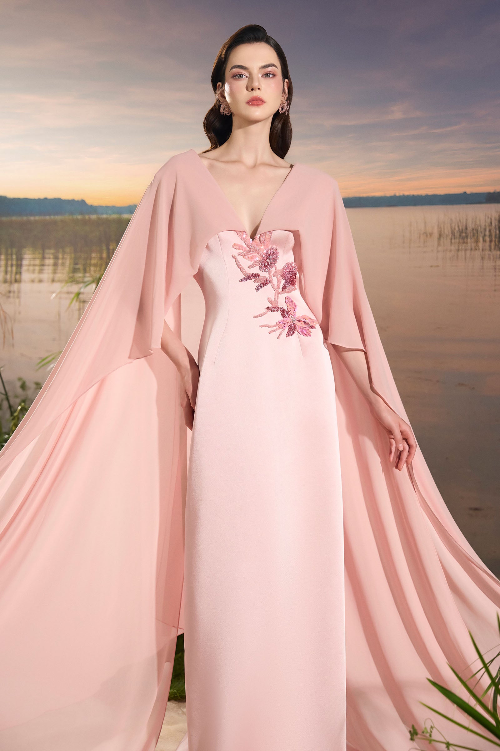 Women's Liora V-Neck Maxi Dress Light Pink XS/S/M/L/XL/XXL/Customize MEAN BLVD Light Pink / XL