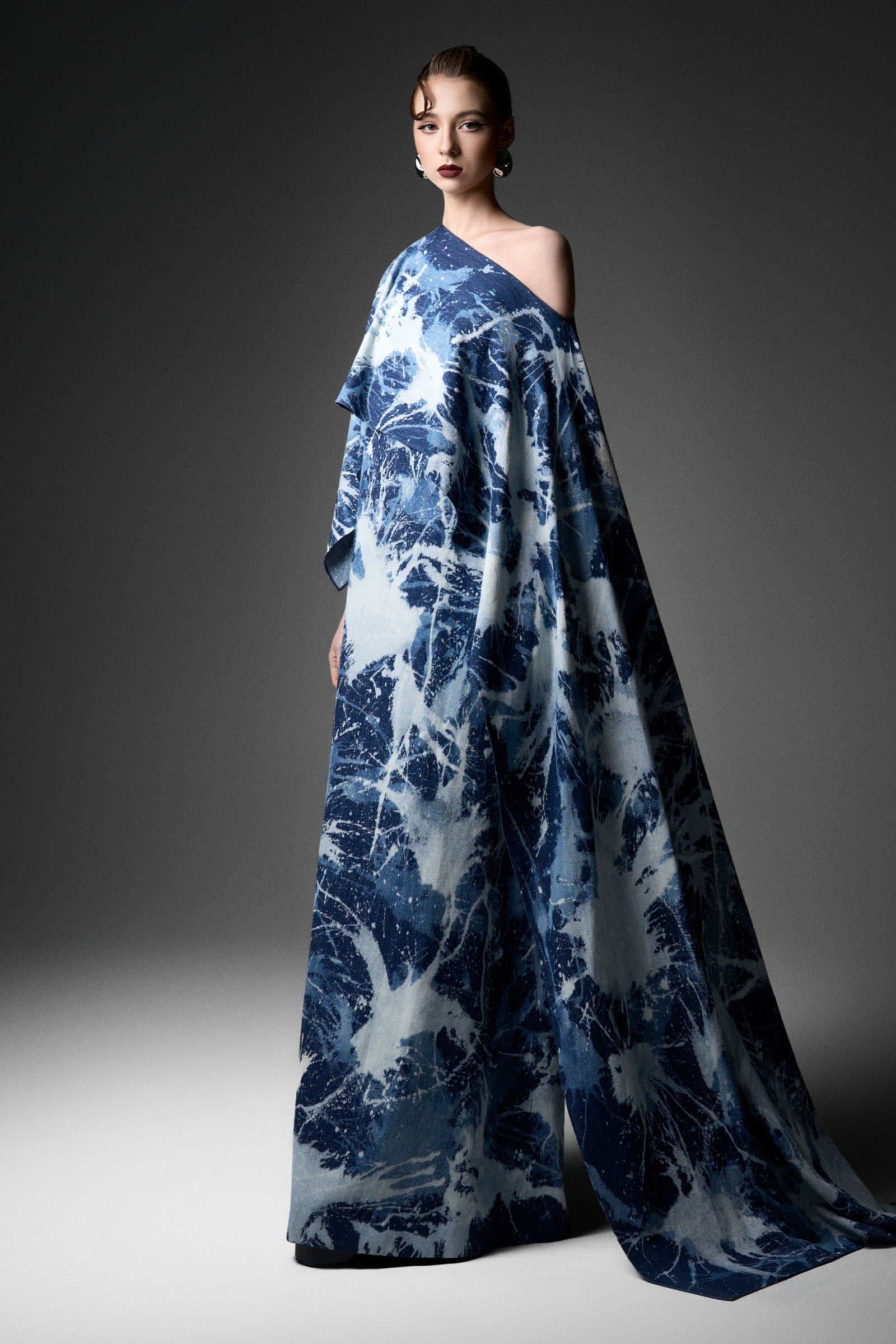 Lisière Asymmetric Neck Maxi Dress