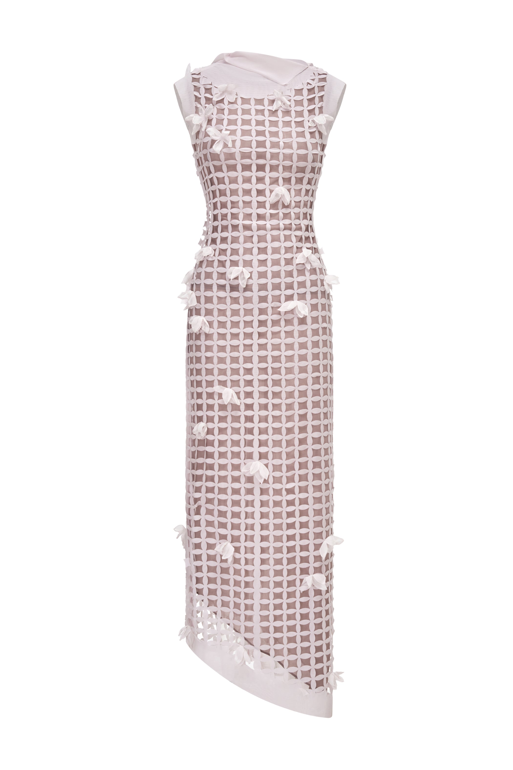 Amani Sheath Flower Applique Chiffon Maxi Dress