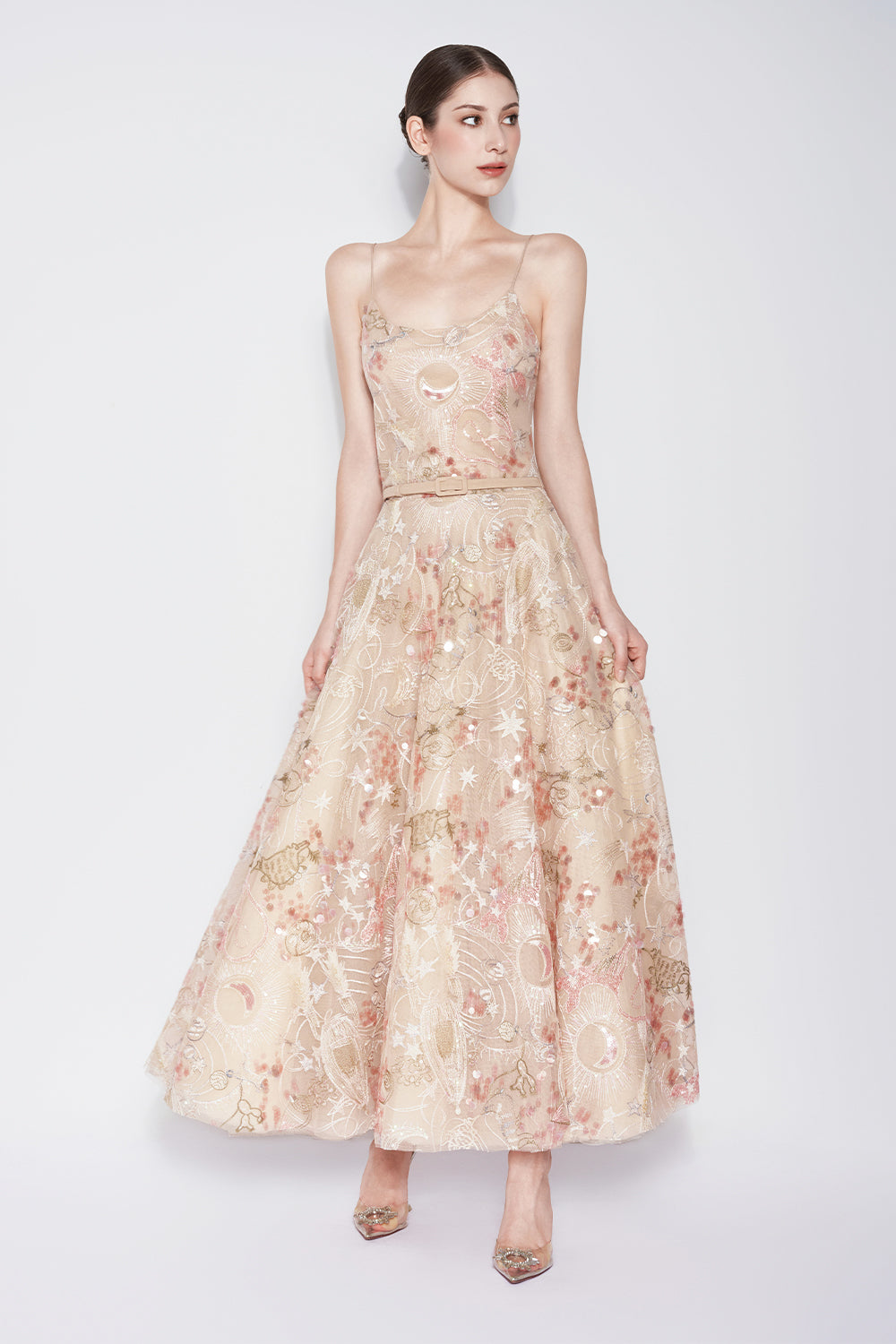 Tidal Whisper A-line Spaghetti Strap Embroidered Lace Maxi Dress