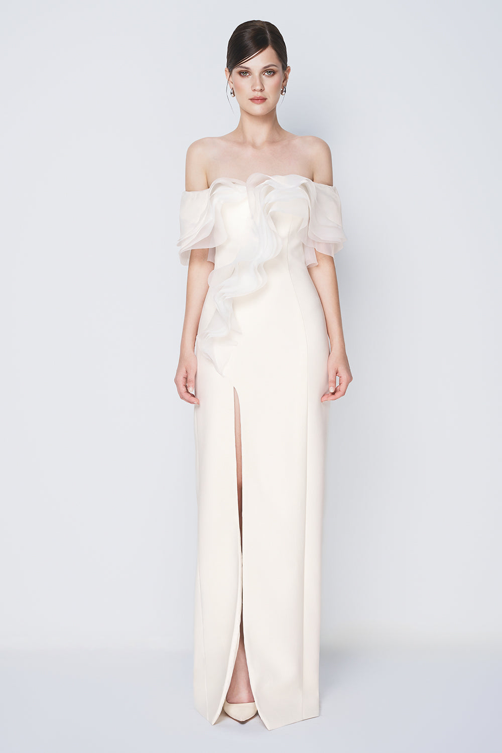 Camellia Slit Off-Shoulder Cotton Floor Length Dress