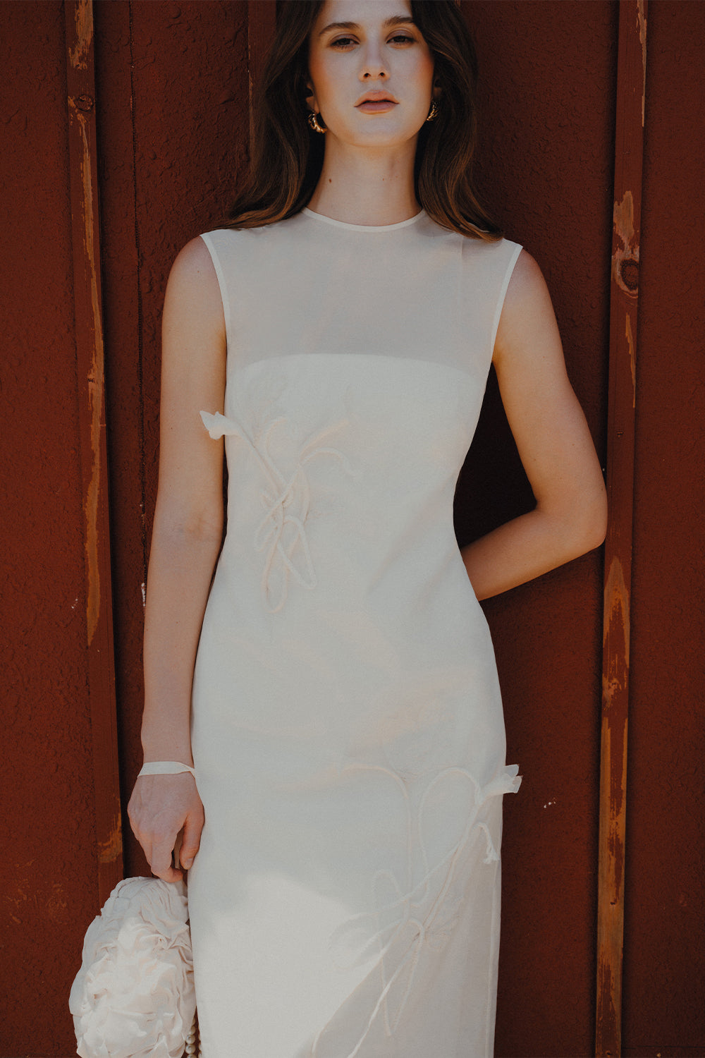 Linh Chi A-line Flower Applique Organza Maxi Dress