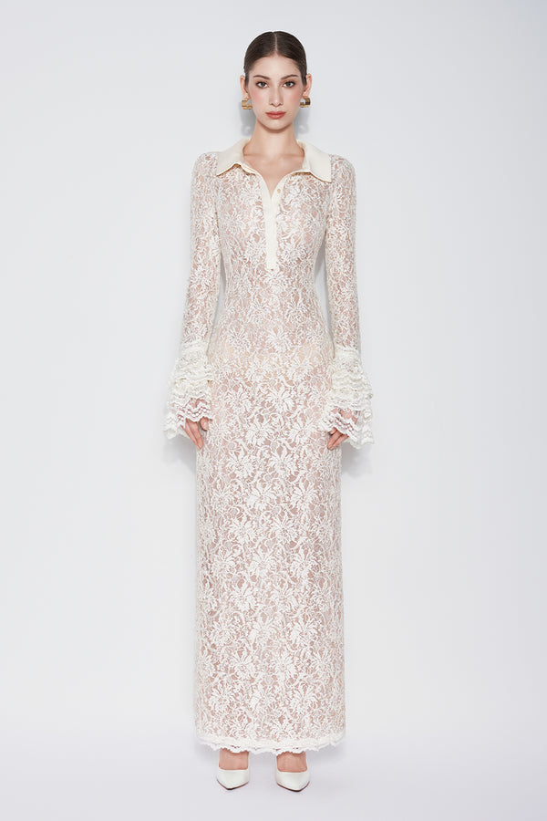 Callie Sheath Poet Sleeved Lace Maxi Dress