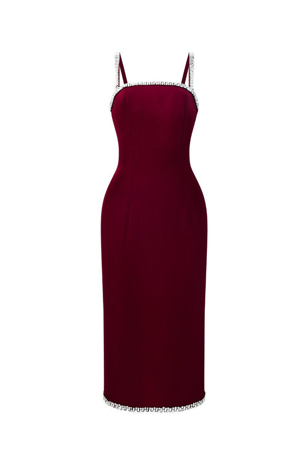 Acosta Sheath Square Neck Crepe Below The Knee Dress