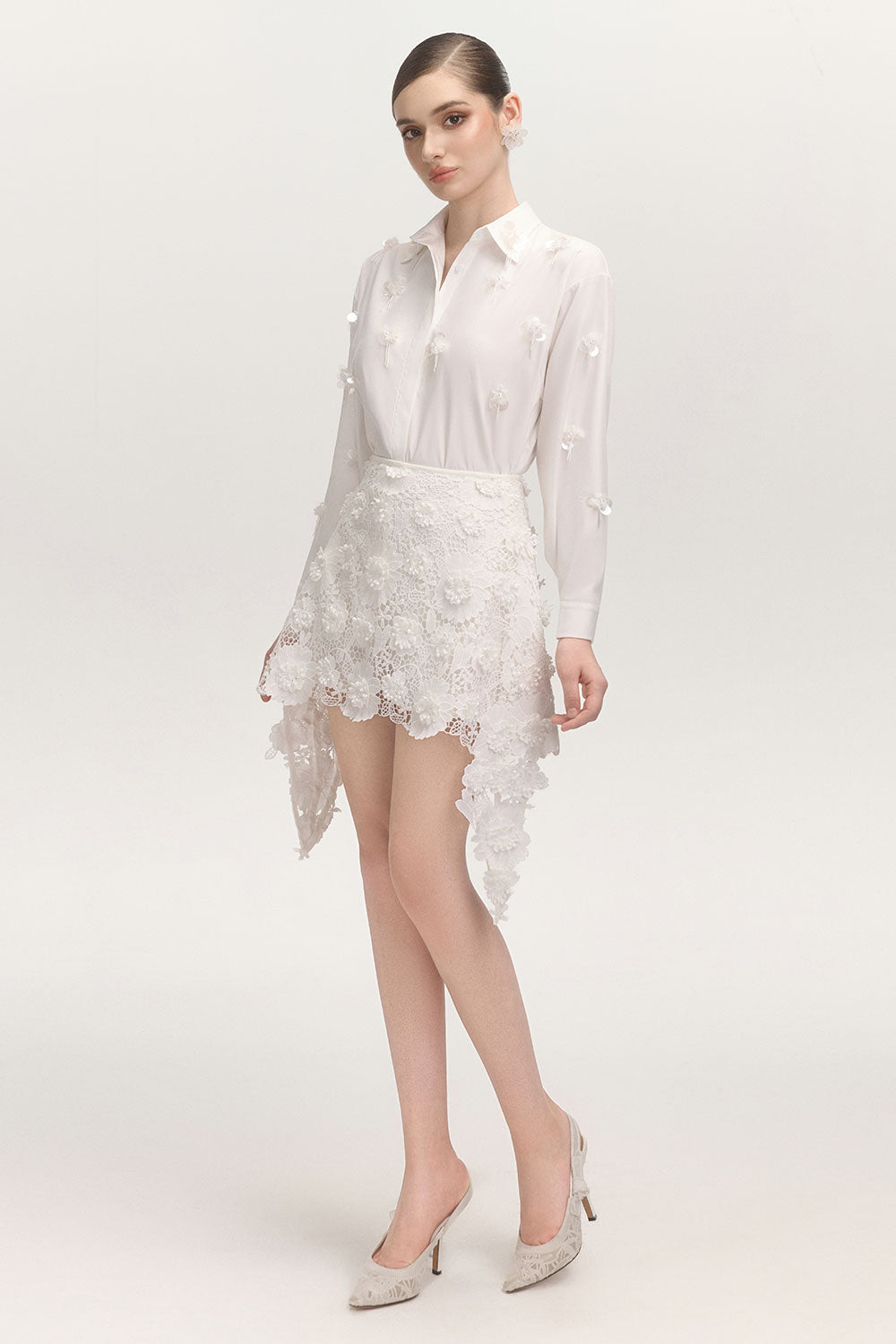 Women's Lala A-line Floral Lace Mini Skirt S/M/L/Customize White MEAN BLVD White / L Women's Lala A-line Floral Lace Mini Skirt S/M/L/Customize White MEAN BLVD White / L