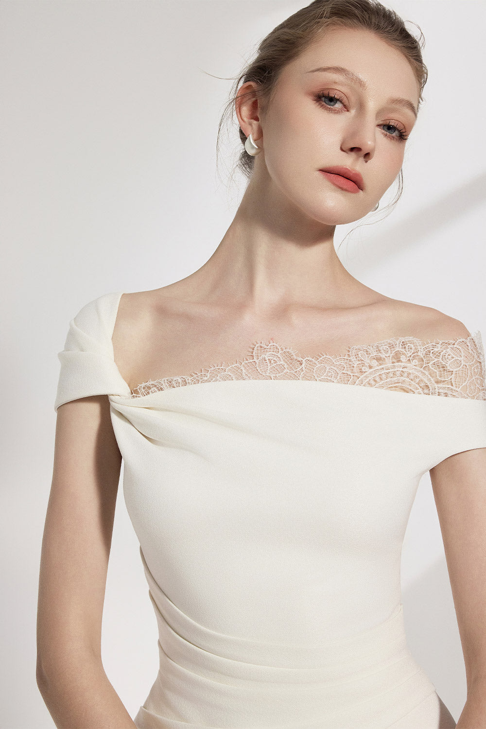 Elysian Sheath Asymmetric Sleeved Brocade Midi Dress