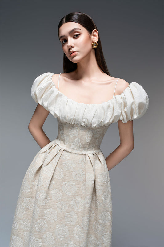 Evelyn A-line Corset Waist Linen Midi Dress