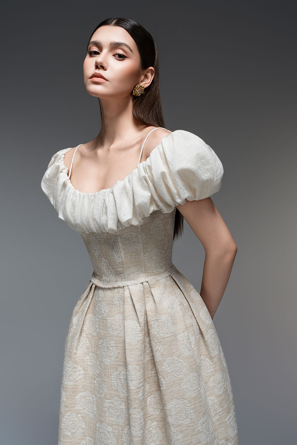 Evelyn A-line Corset Waist Linen Midi Dress