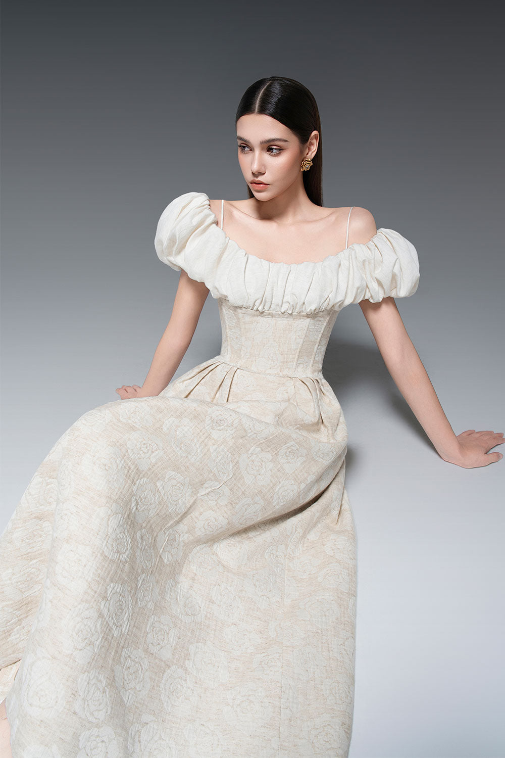 Evelyn A-line Corset Waist Linen Midi Dress