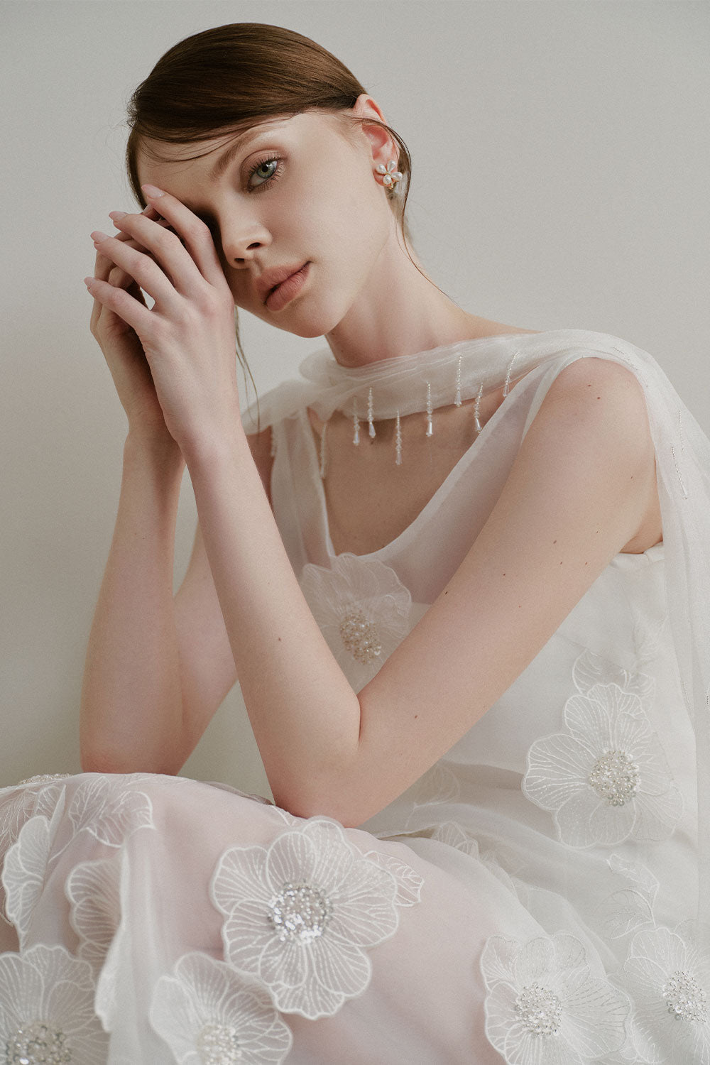 Phoebe A-line Flower Applique Organza Ankle Length Dress