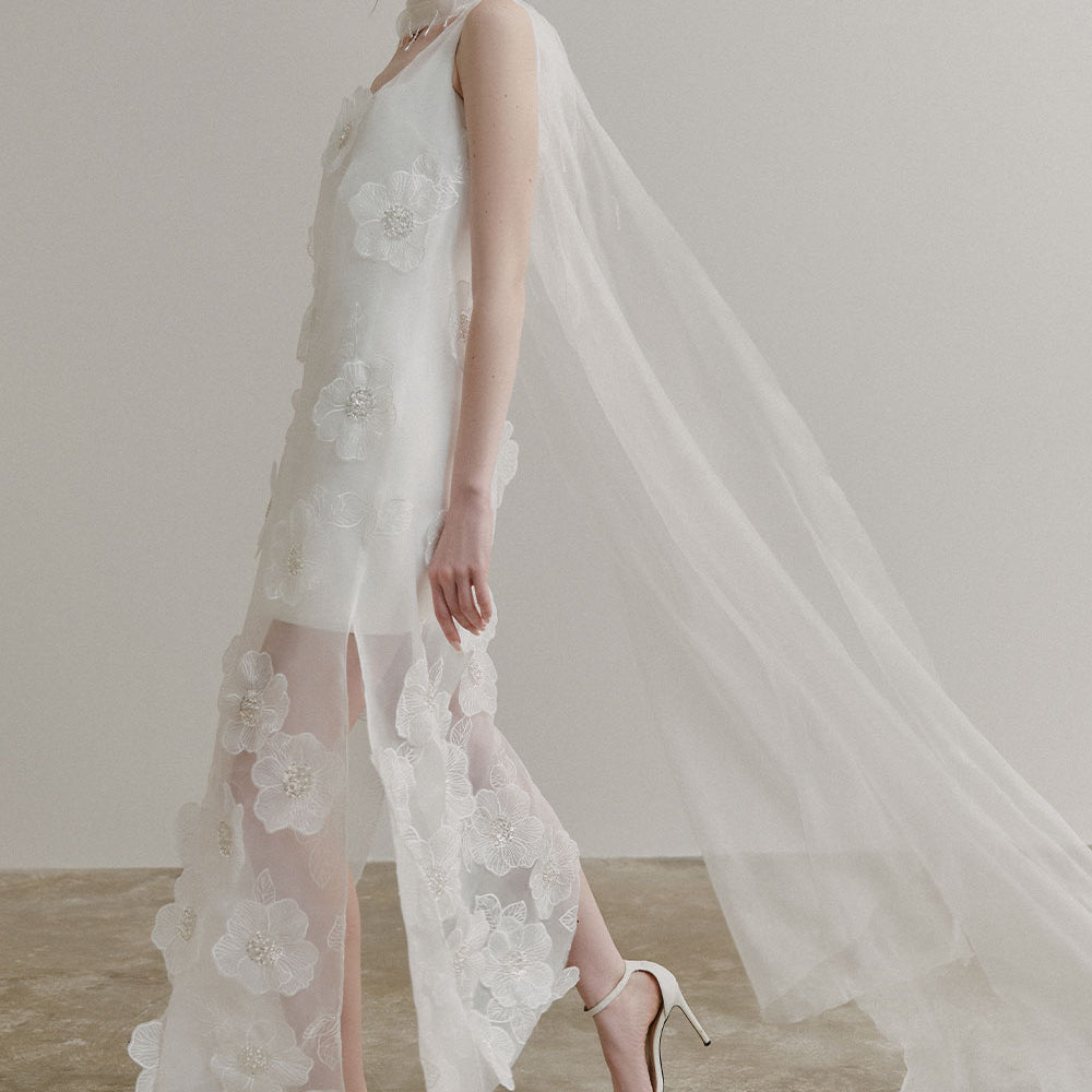 Phoebe A-line Flower Applique Organza Ankle Length Dress