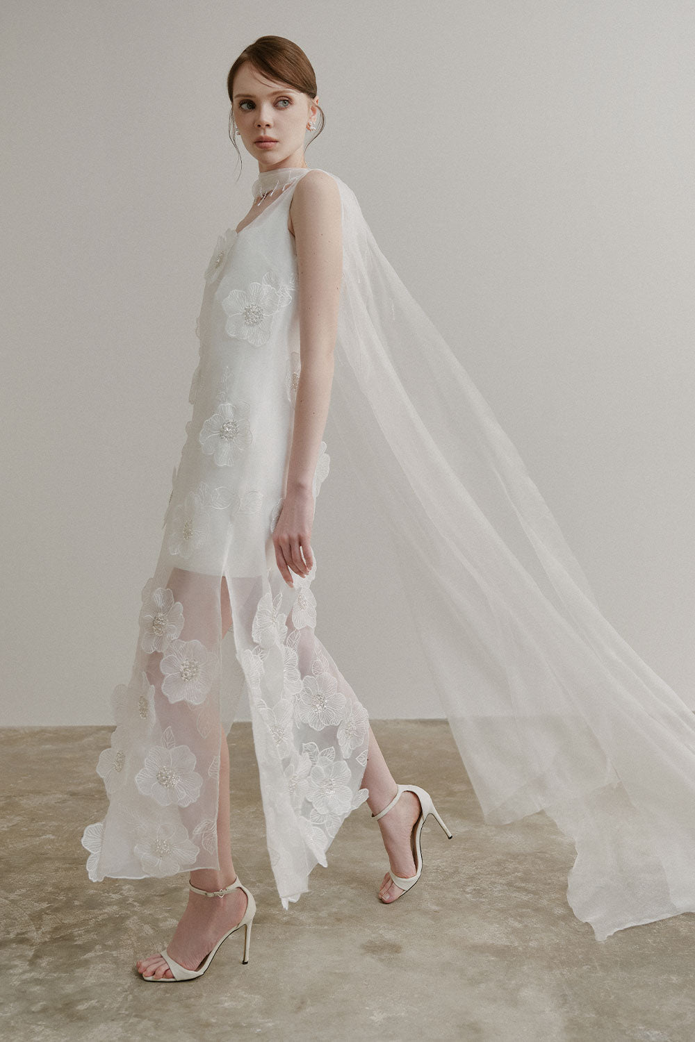 phoebe organza maxi dress Women's Phoebe A-line Flower Applique Organza Ankle Length Dress S/M/L/Customize Off White MEAN BLVD