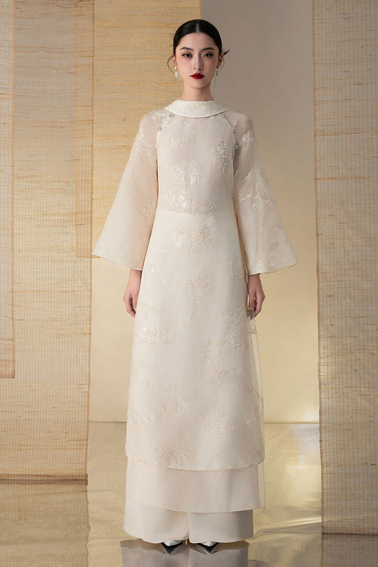 Yen Nha A-line Embroidered Silk Floor Length Ao Dai