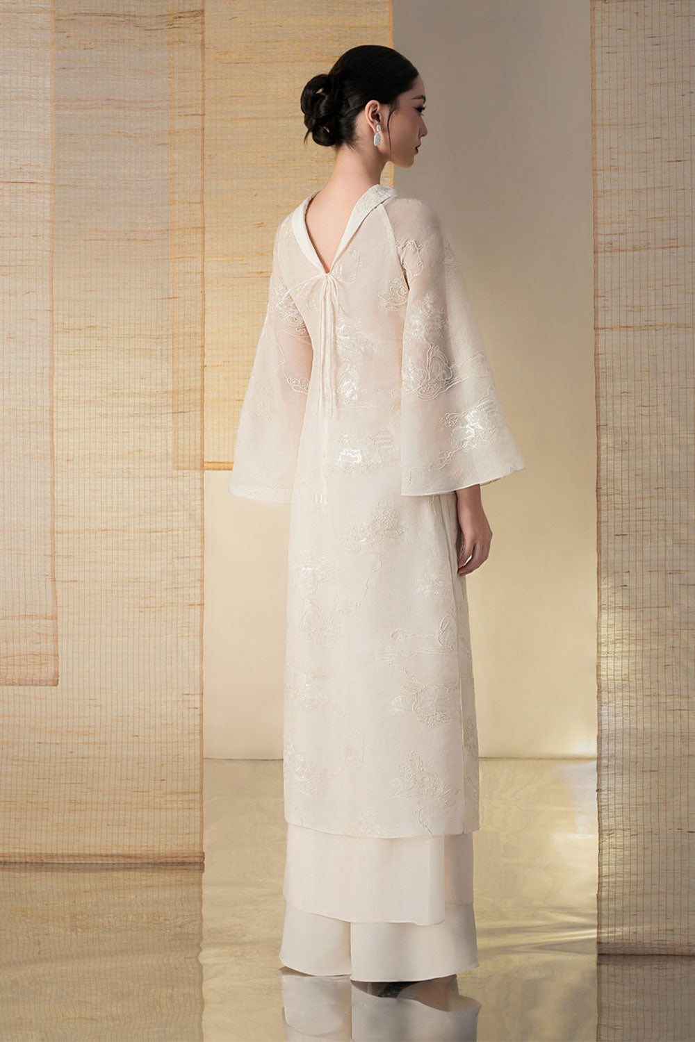 Yen Nha A-line Embroidered Silk Floor Length Ao Dai Set