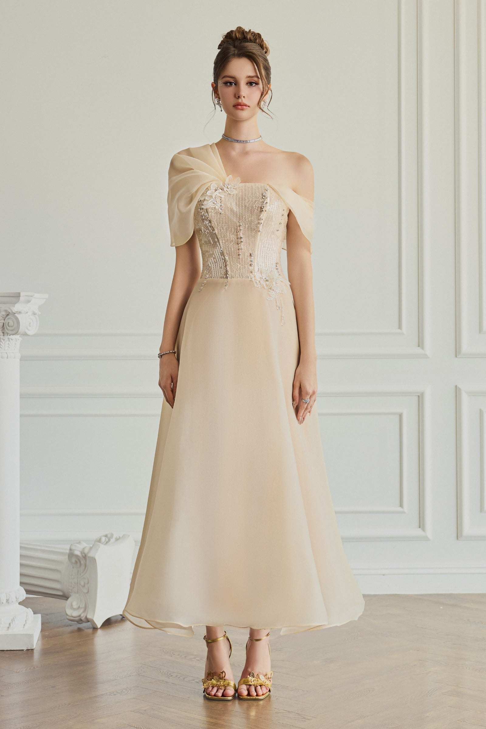 Eloise Asymmetric Neck Midi Dress