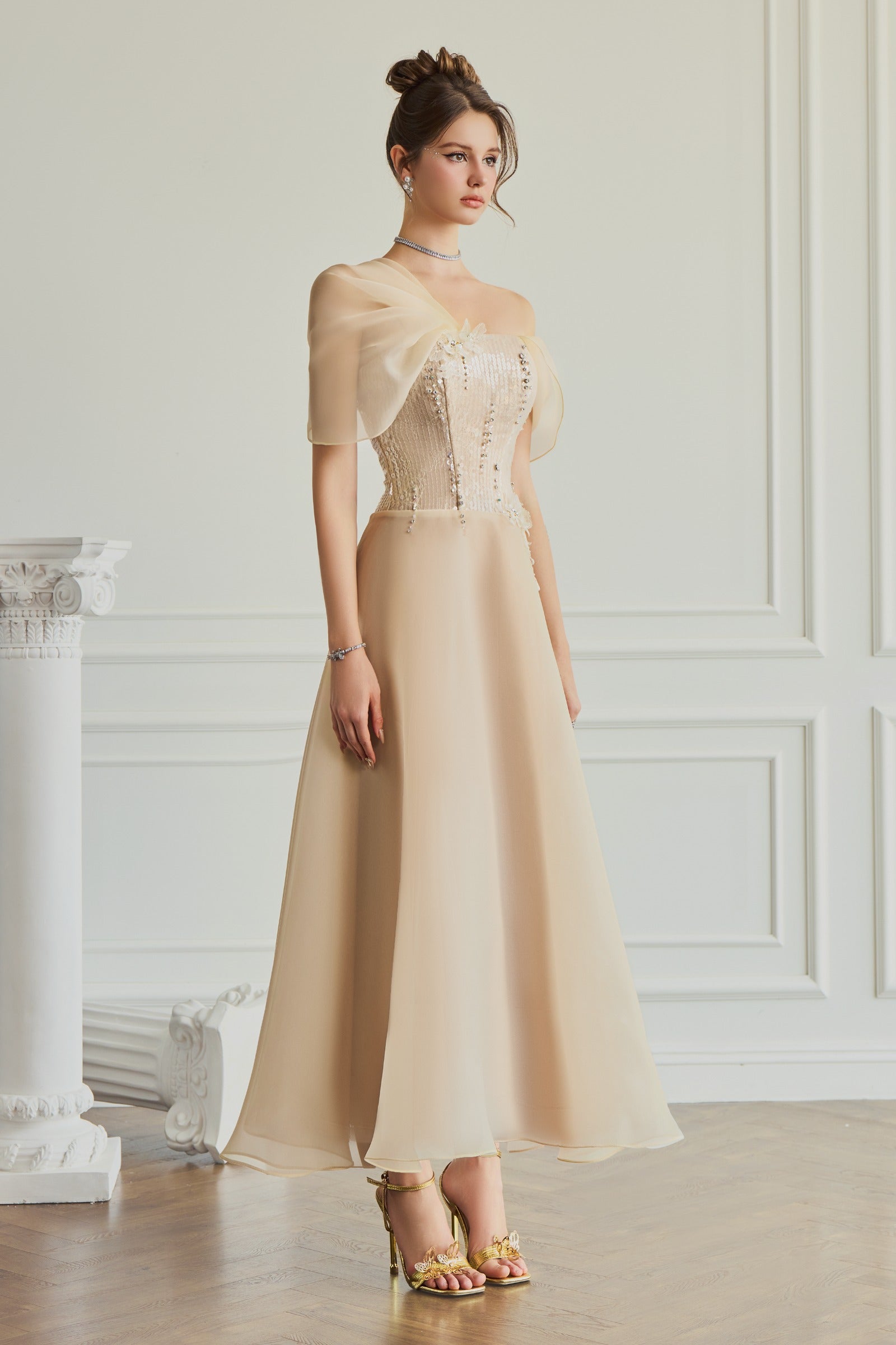 Eloise Asymmetric Neck Midi Dress