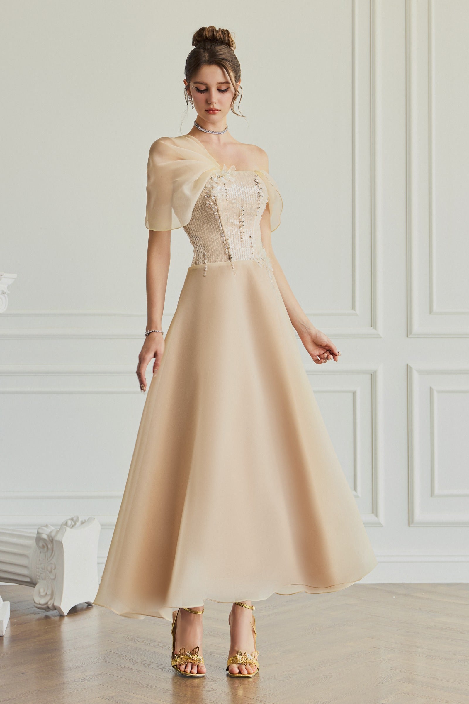 Eloise Asymmetric Neck Midi Dress