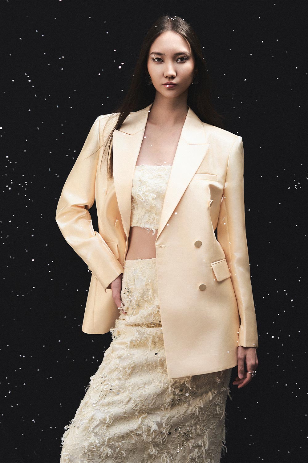 Ayla Straight Double Breasted Taffeta Blazer