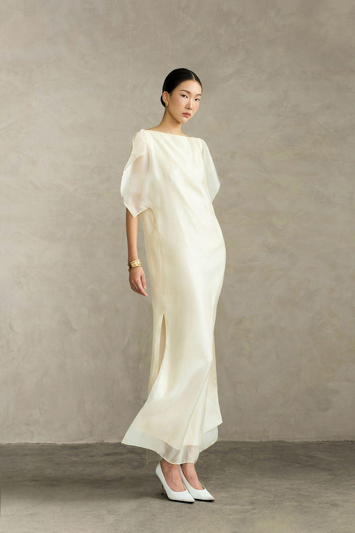 Farida Straight Side Slit Silk Ankle Length Dress - MEAN BLVD