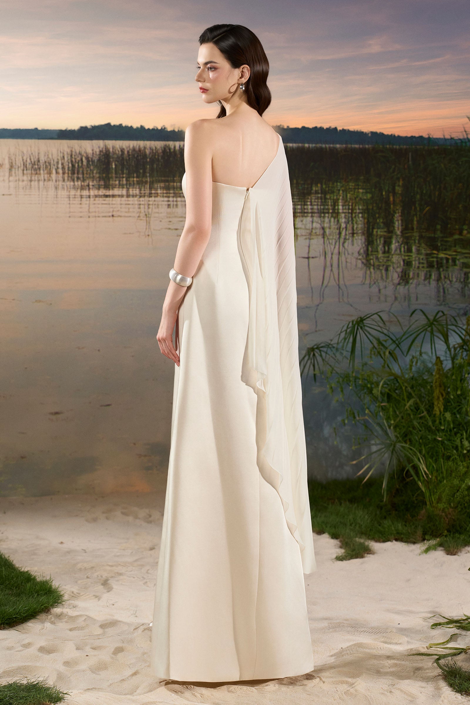 Zina Asymmetric Sleeve Maxi Dress
