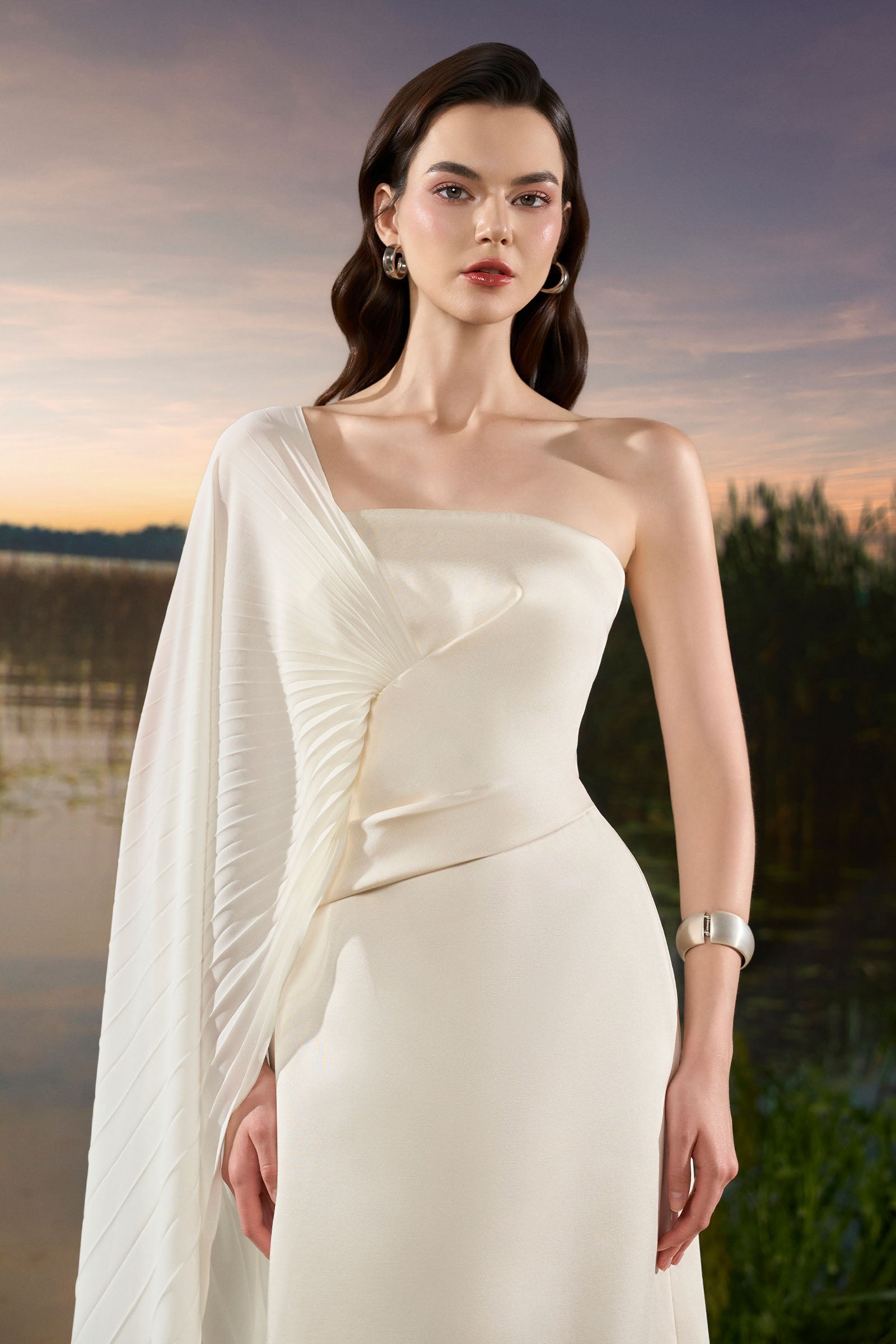 Zina Asymmetric Sleeve Maxi Dress
