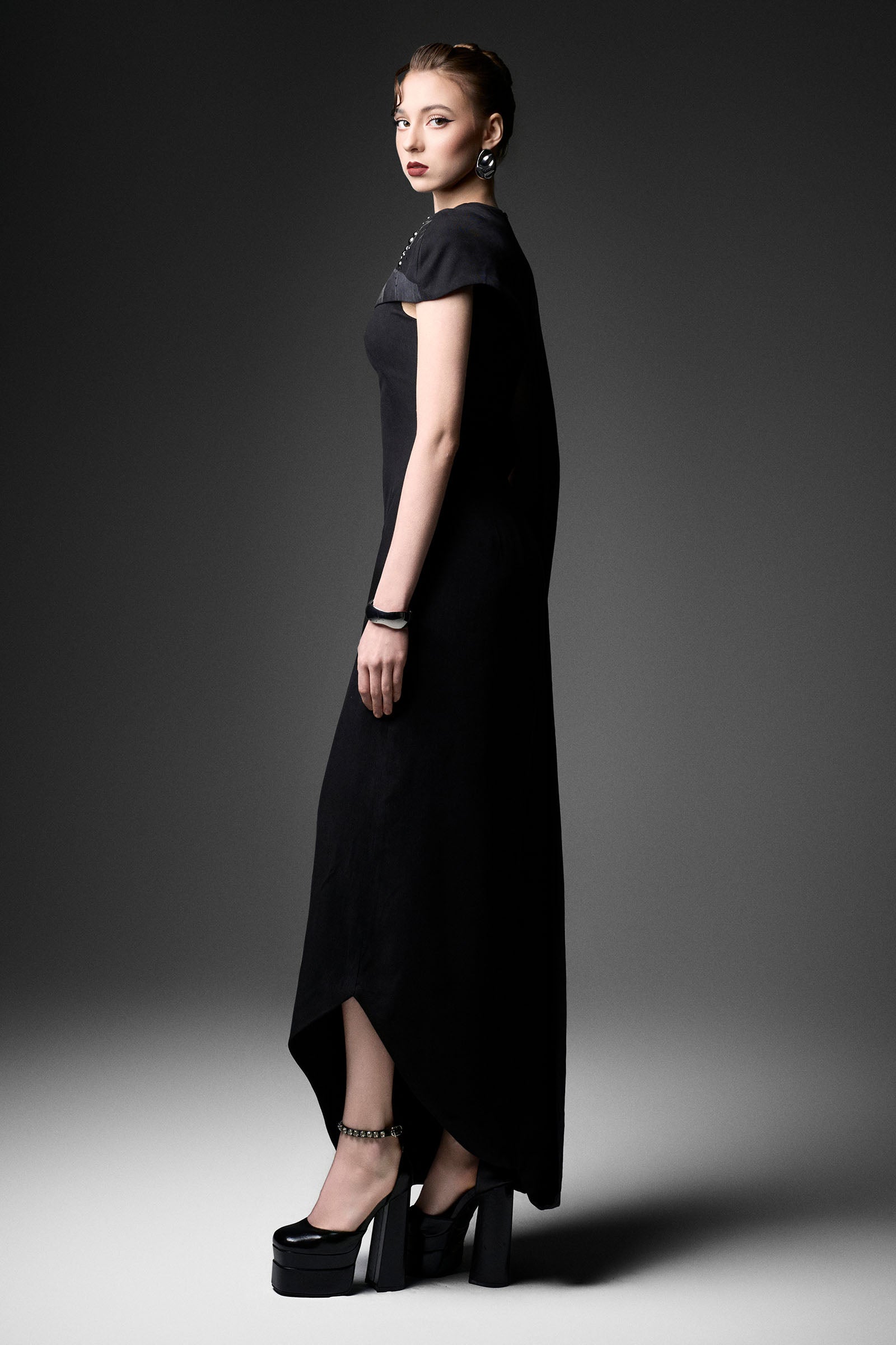 Serein Asymmetric Sleeve Maxi Dress