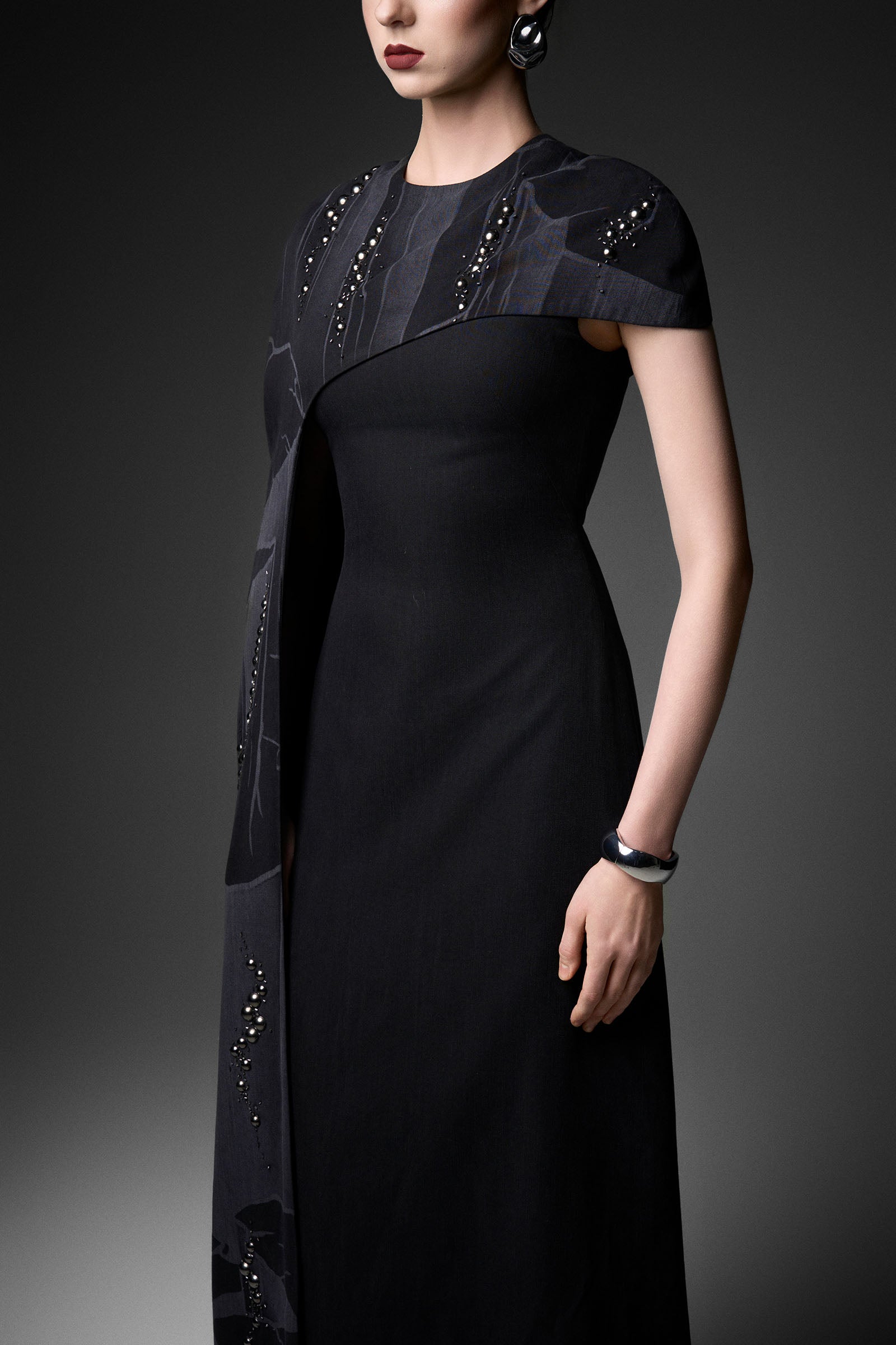 Serein Asymmetric Sleeve Maxi Dress