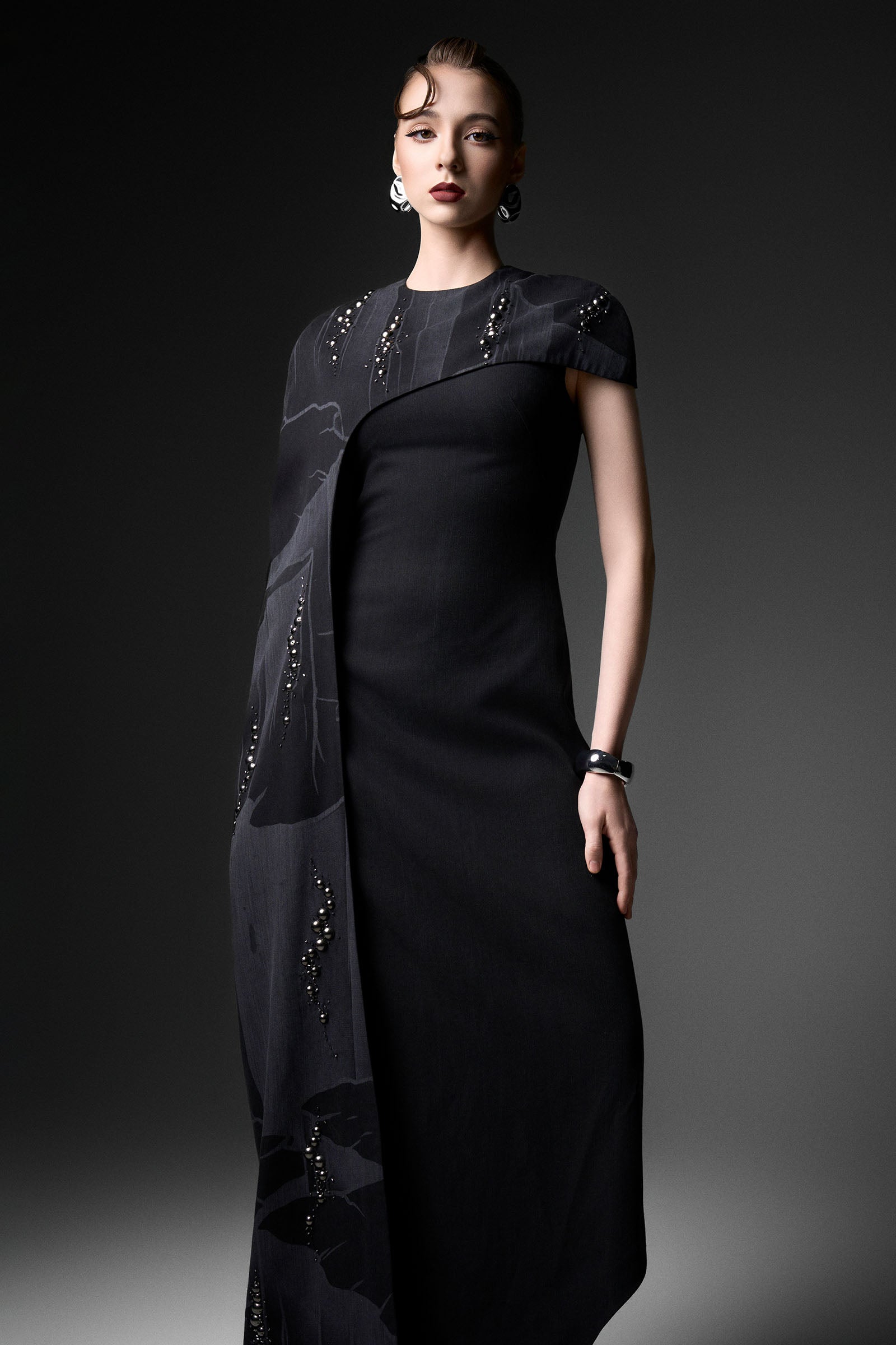 Serein Asymmetric Sleeve Maxi Dress