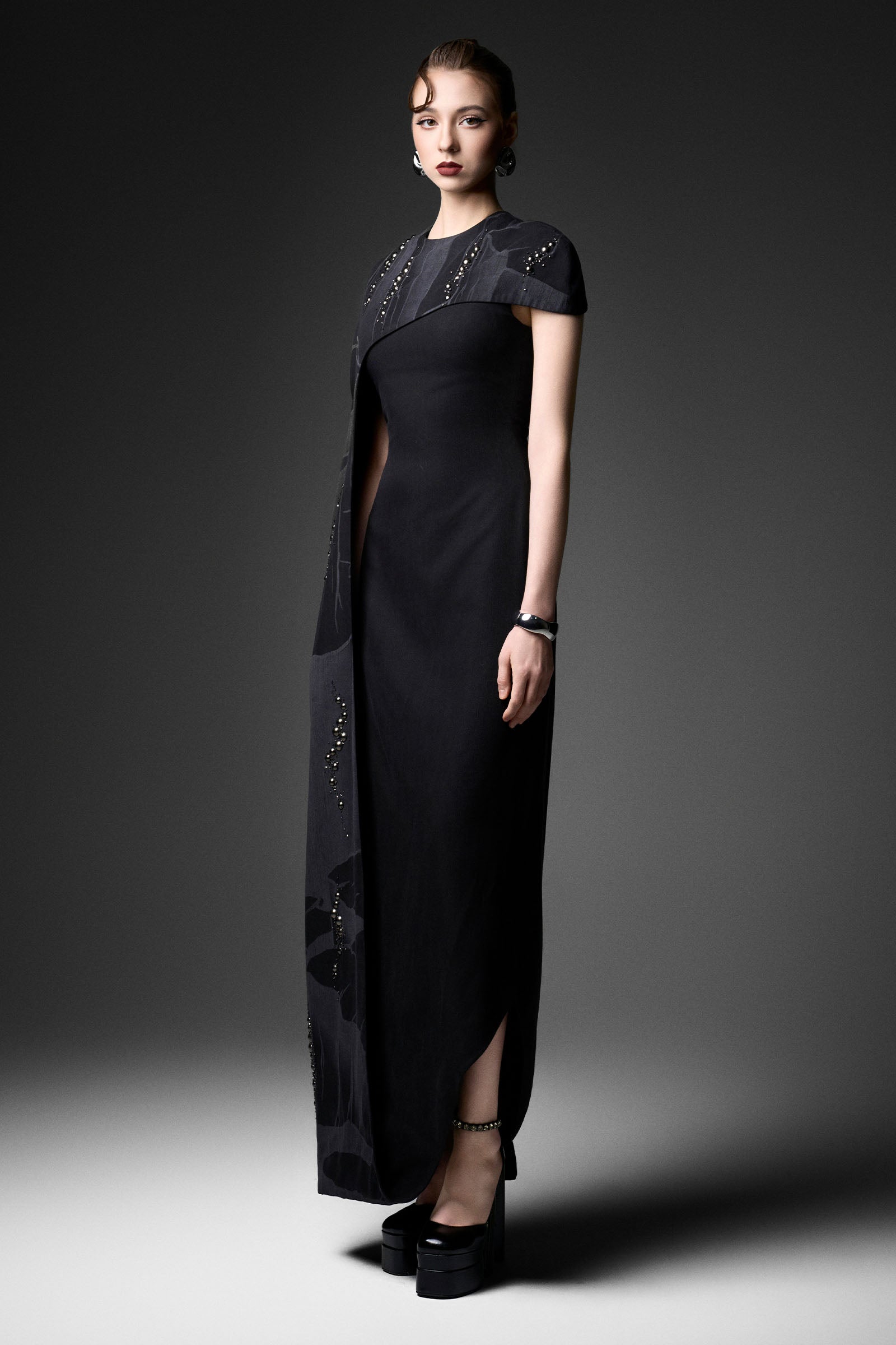 Serein Asymmetric Sleeve Maxi Dress